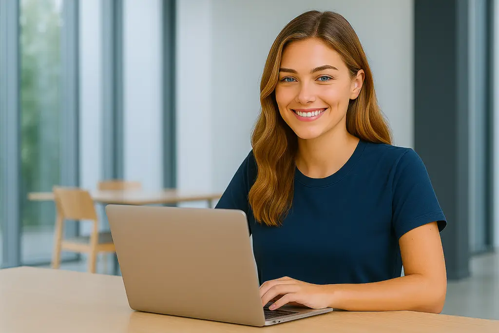 dame van enterweb achter de laptop