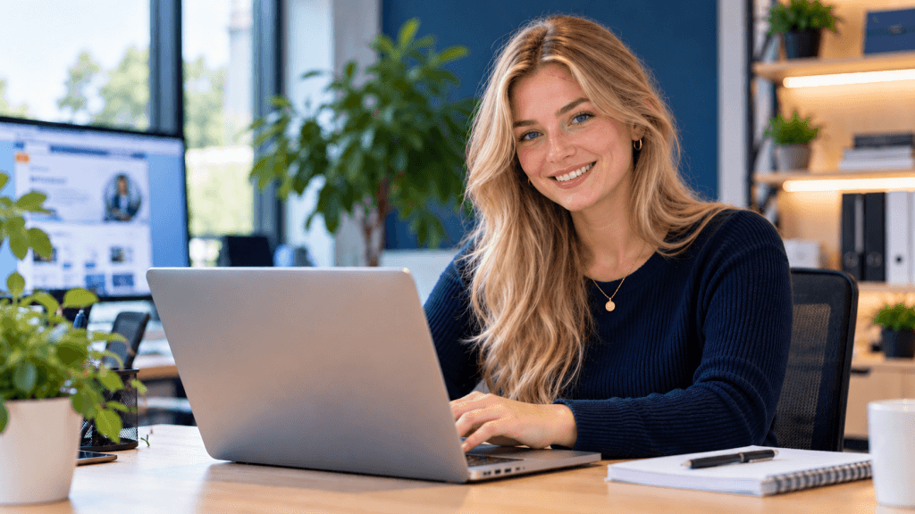 Professionele kantooromgeving met laptop voor website- en webshopdiensten van Enterweb